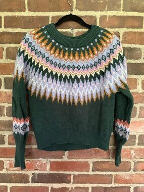 Sundance Dark Green Fair Isle Knit Sweater with Multicolor Yoke
